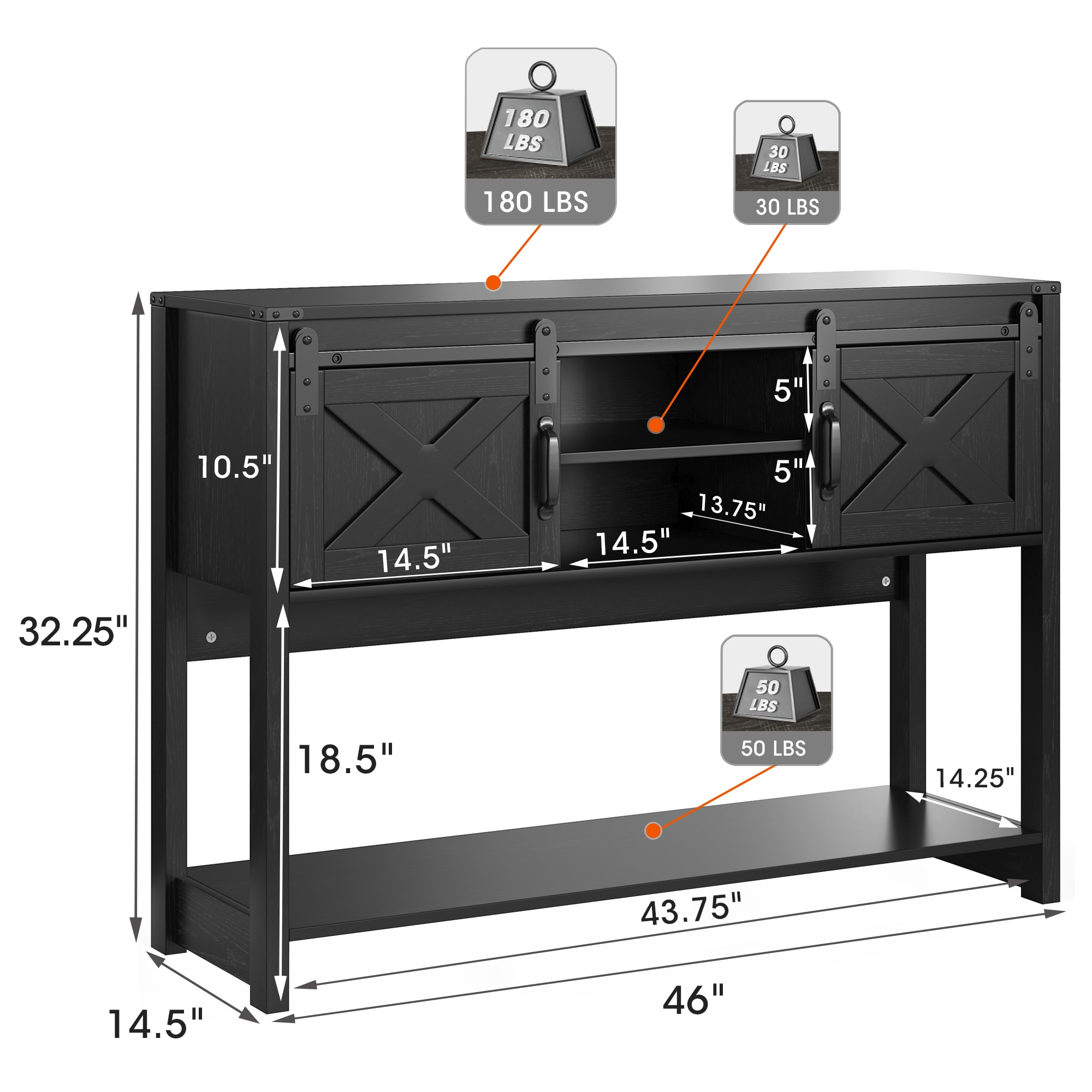 Rustic Farmhouse Console Table With Drawers And Barn Door Black_voghion.com